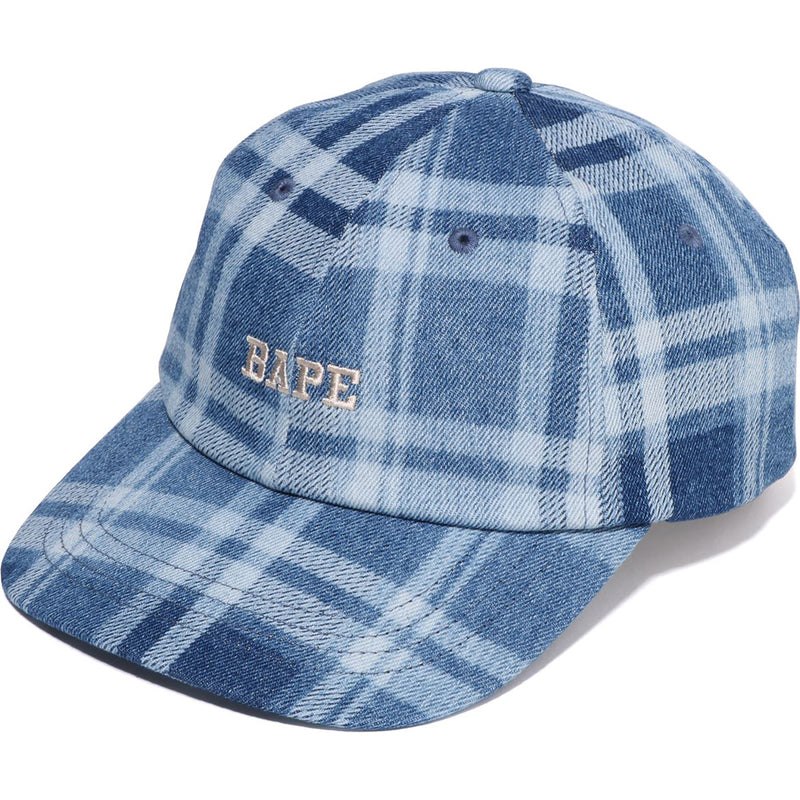 Women Bape Check Denim Panel Cap Caps Indigo USA | TW9344034