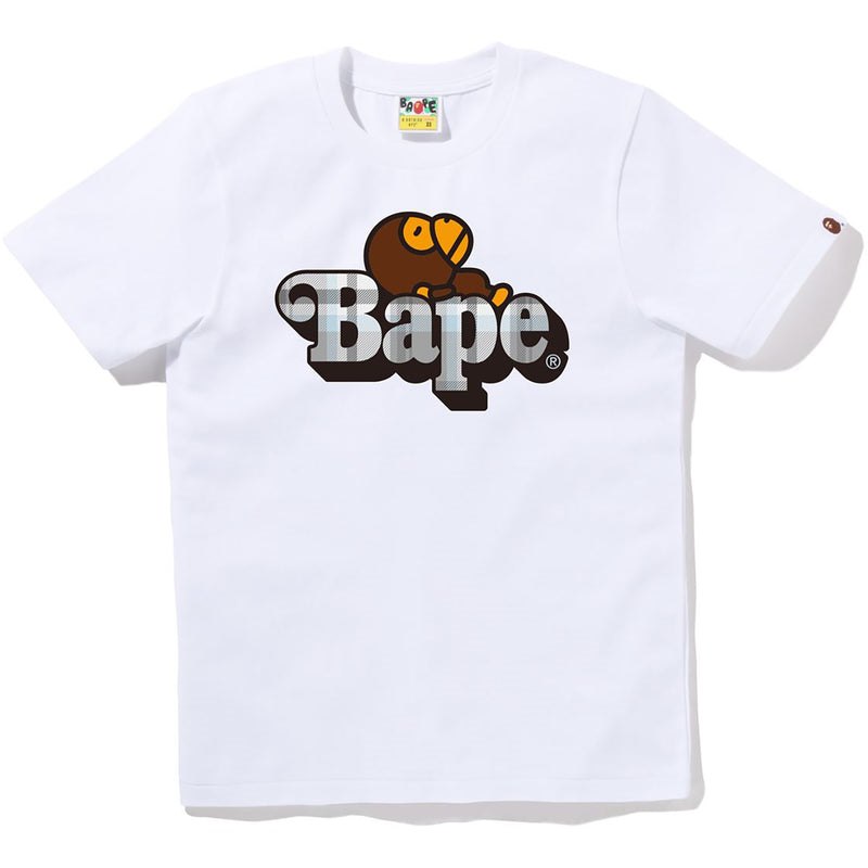 Women Bape Check Milo On Tee T Shirts White Grey USA | HU6523253