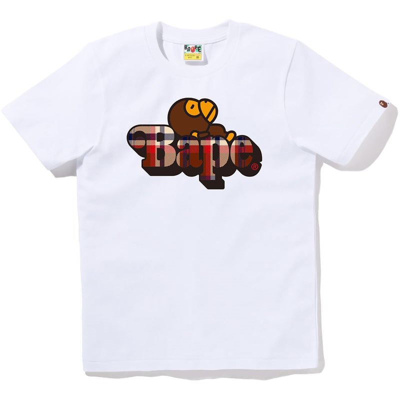 Women Bape Check Milo On Tee T Shirts White Red USA | IP7436646