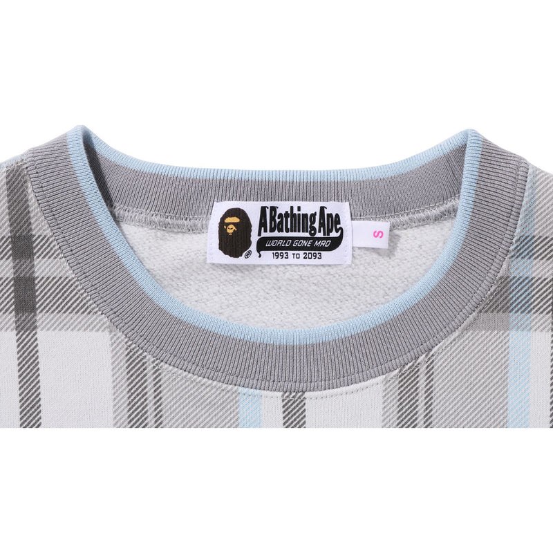 Women Bape Check Wide Fit Crewneck Sweatshirts Grey USA | GY1093703