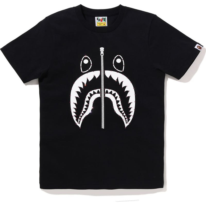 Women Bape Crystal Stone Shark Tee T Shirts Black Pink USA | WF7486046