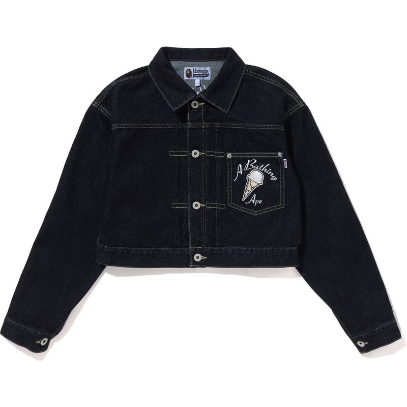 Women Bape Ice Cream Cropped Denim Jacket Jackets Indigo USA | IQ7999499