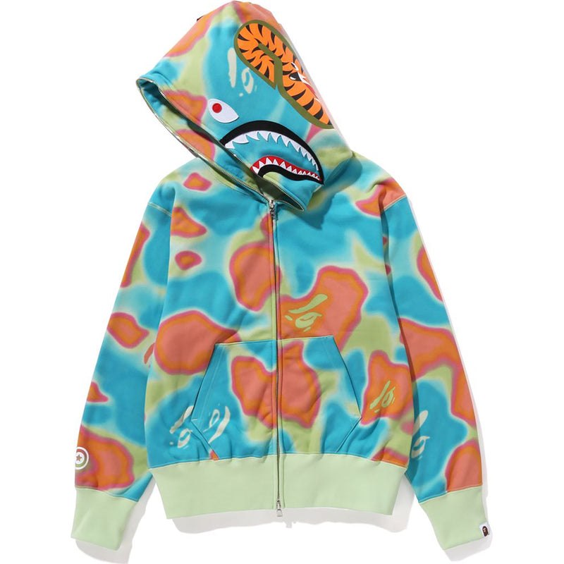 Women Bape Liquid Camo Shark Full Zip Hoodie Wide Fit Hoodie Green USA | LX7381531