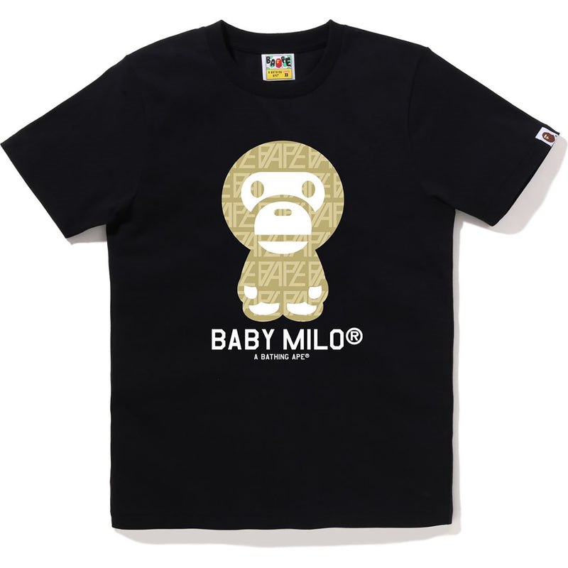 Women Bape Logo Monogram Baby Milo Tee T Shirts Black Beige USA | DX6995795