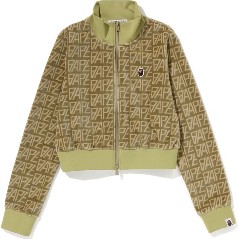 Women Bape Logo Monogram Velour Cropped Track Top Sweatshirts Beige USA | QL9253823