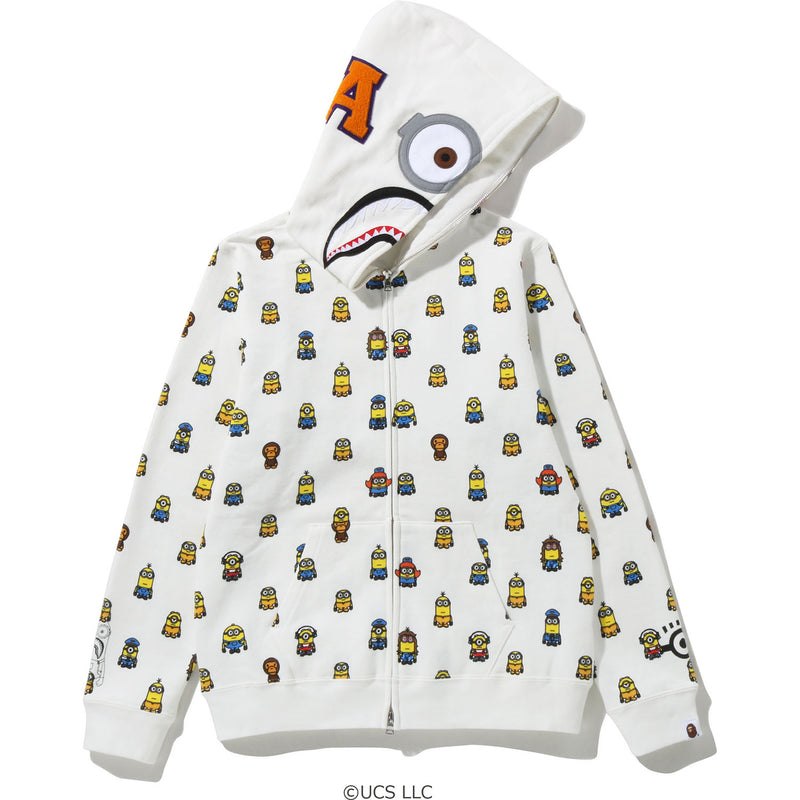 Women Bape Minions Shark Full Zip Hoodie Hoodie White USA | BH8436046