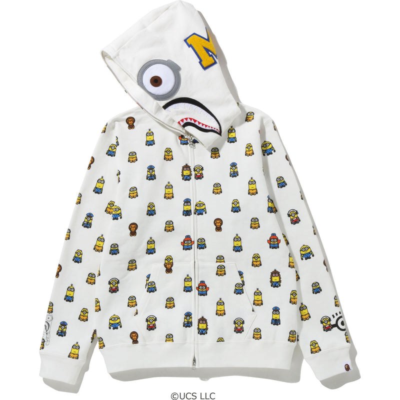 Women Bape Minions Shark Full Zip Hoodie Hoodie White USA | BH8436046