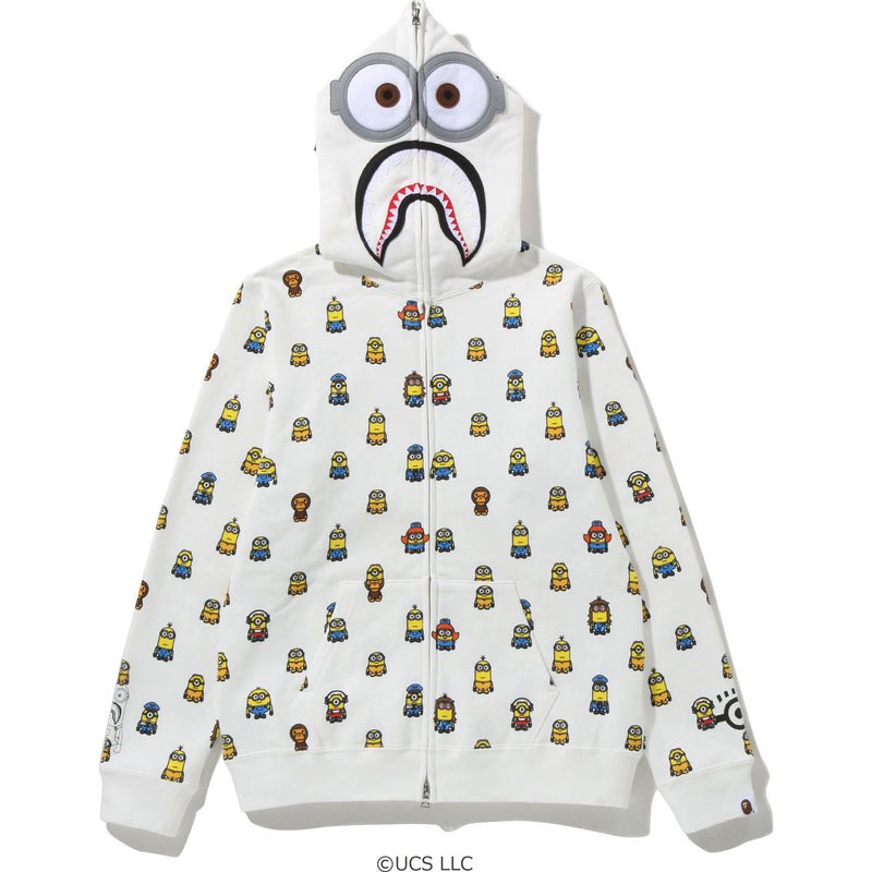 Women Bape Minions Shark Full Zip Hoodie Hoodie White USA | BH8436046