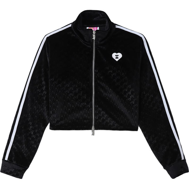 Women Bape Pattern Fleece Full Zip Jacket Jackets Black USA | QH7307237