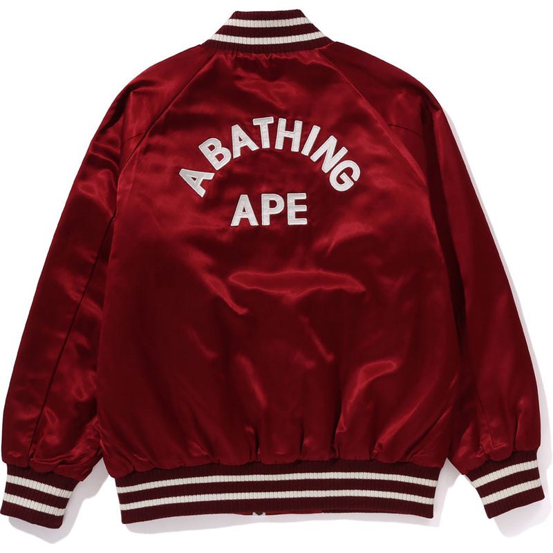 Women Bape Satin Varsity Jacket Jackets Red USA | HV1862682