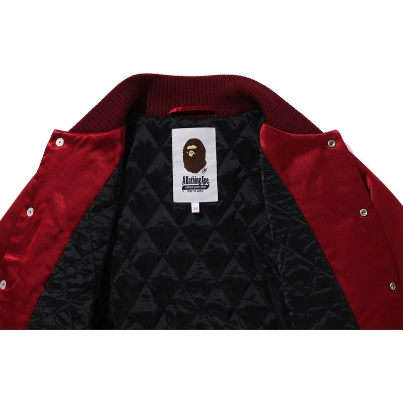 Women Bape Satin Varsity Jacket Jackets Red USA | HV1862682