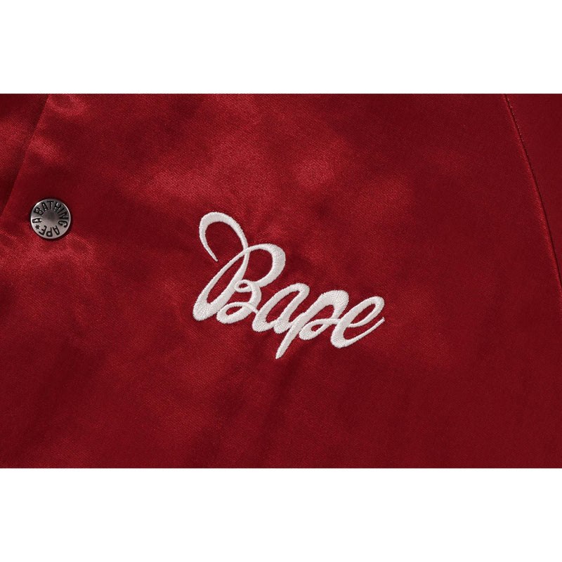 Women Bape Satin Varsity Jacket Jackets Red USA | HV1862682