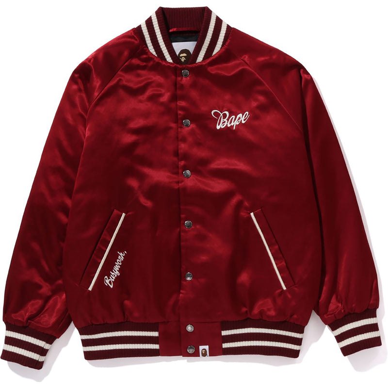 Women Bape Satin Varsity Jacket Jackets Red USA | HV1862682