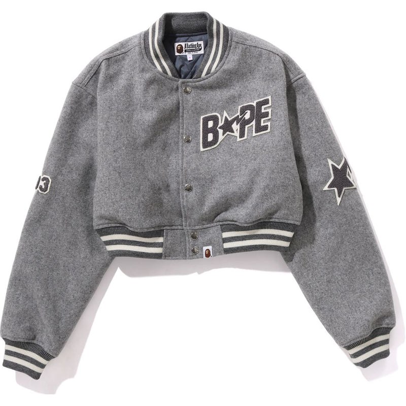 Women Bape Sta Cropped Varsity Jacket Jackets Grey USA | AG3368738