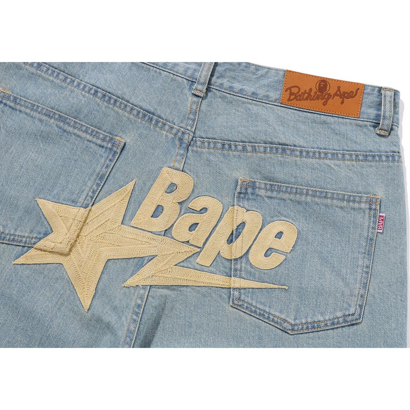 Women Bape Sta Embroidery Baggy Denim Pants Pants Light Indigo USA | WF7469649