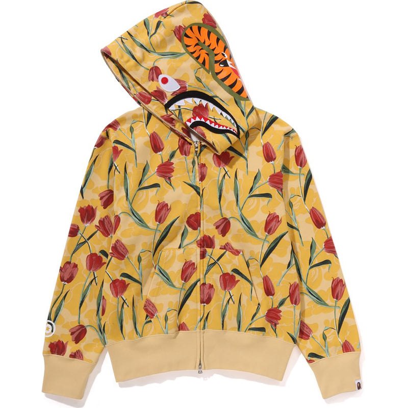 Women Bape Tulip Camo Shark Full Zip Hoodie Hoodie Yellow USA | PL0106216